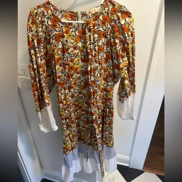 Tory Burch Orange and White Floral Long Sleeve Dress - Picture 7 of 7